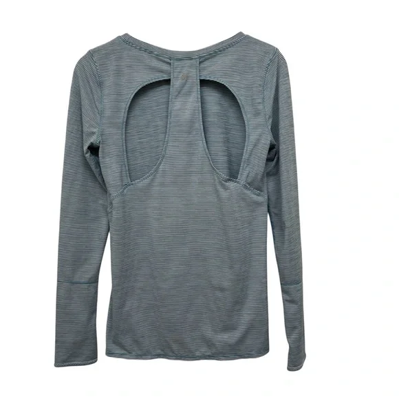 Zella Striped Long Sleeve Activewear Green Shirt Top Cutout Back - Size Small - Picture 2 of 10
